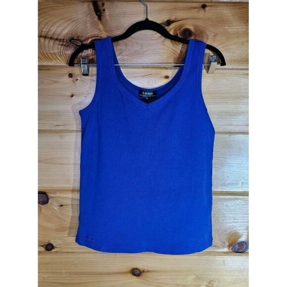 LAUREN RALPH LAUREN Womens Size Medium BLUE COTTON RIBBED KNIT -TANK TOP - Picture 1 of 9